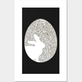 Easter Bunny Silhouette in Silver Faux Glitter Easter Egg Posters and Art